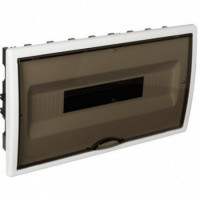 Caja de distribucion de empotrar de 18 elementos 386x225x72mm marco blanco y puerta fume 8685PF. SOLERA